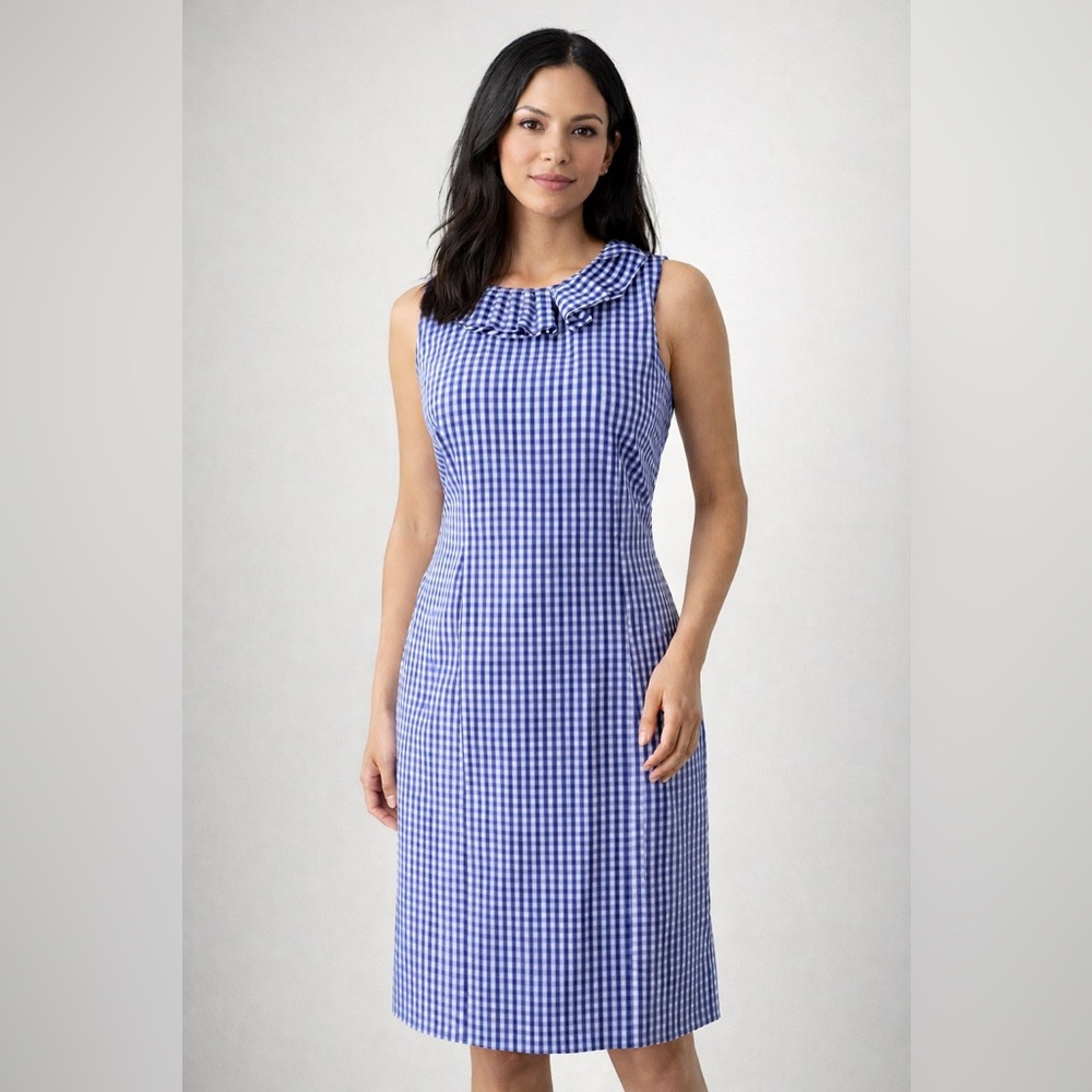 Talbots Petites Blue White Gingham Sleeveless Dress Size 2P NWT